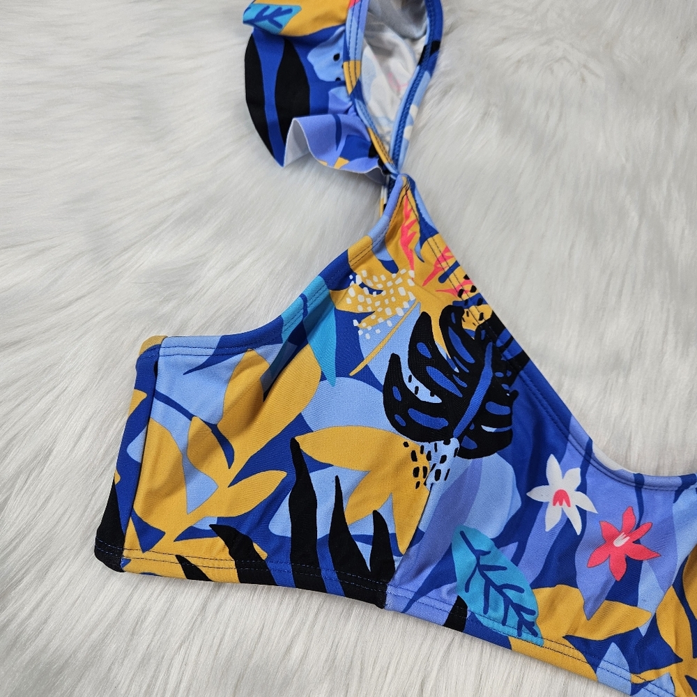 Blue Floral Ruffle Bikini Top - Picture 4 of 9